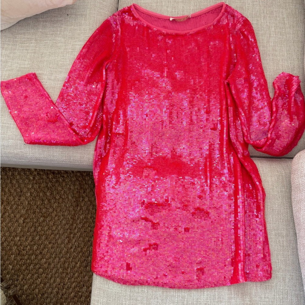Pink Sequin Long Sleeve Dress